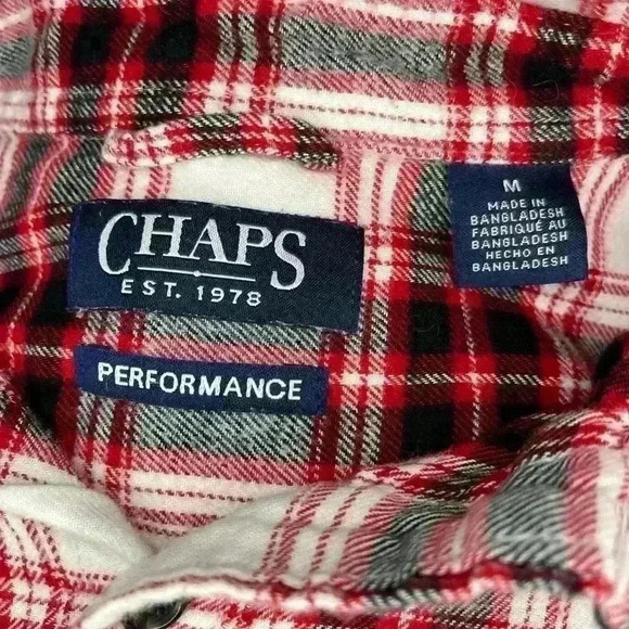 Chaps Men's Medium Long Sleeve Performance Flannel Shirt Red Plaid - Picture 5 of 6